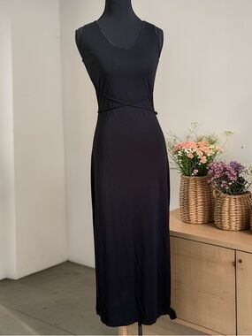 Mary McFadden Collection Black Maxi Dress Wrap Waist Back Tie Sleeveless Size S